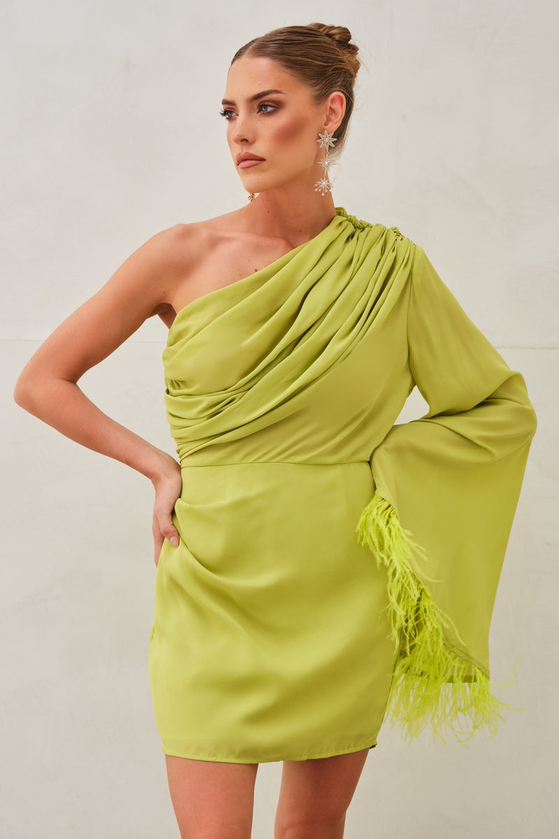 One shoulder feather sales dress