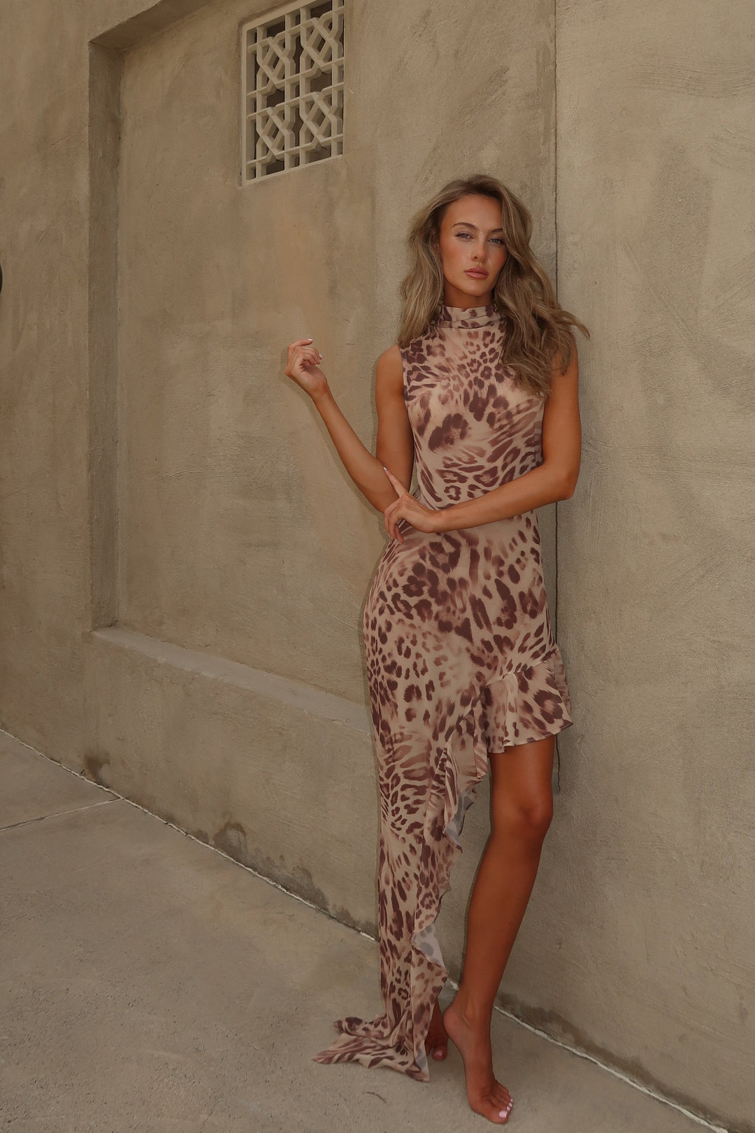 Seroya Sleeveless Asymmetric Dress Sahara leopard – Beach City