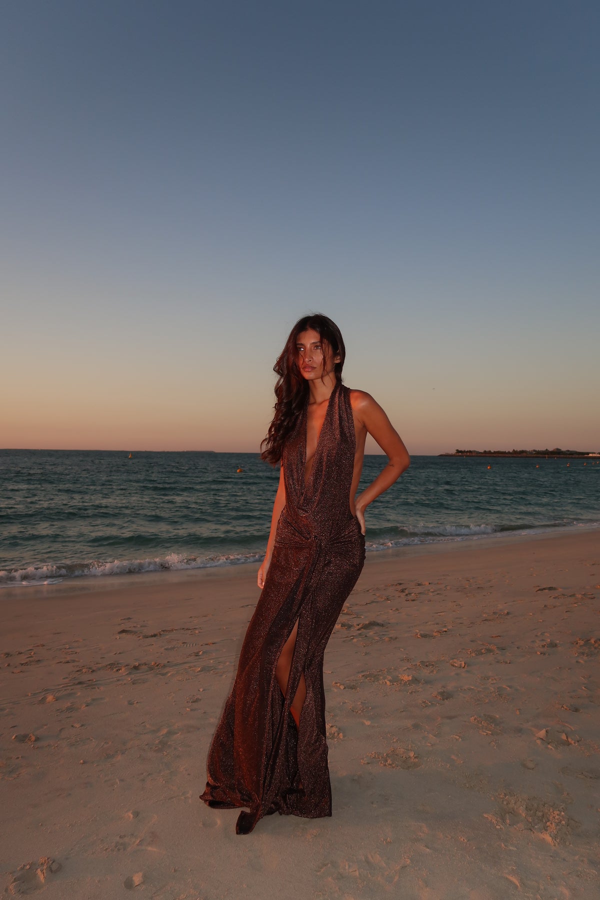 Angelina Slinky Backless Maxi Dress Bronze – Beach City